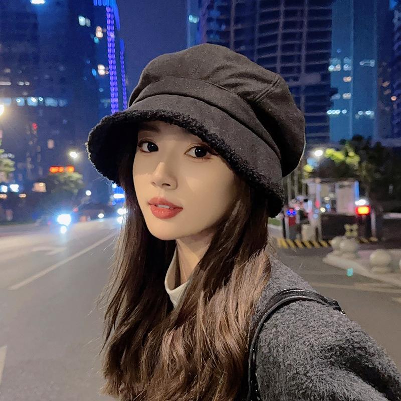 Small Face Big Head Circumference Hat Women's Autumn and Winter New Stacking Hat Cold-proof Velvet Octagonal Hat Versatile Bucket Hat