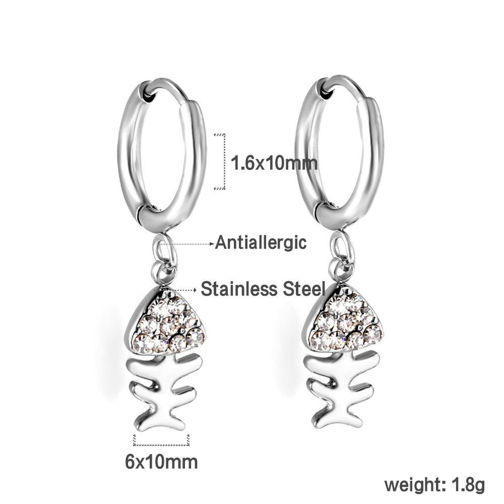 Spiral Planet Earrings Design Mushroom U-Shaped Fishtail with White Diamond Ear Buckle Stainless Steel Earrings