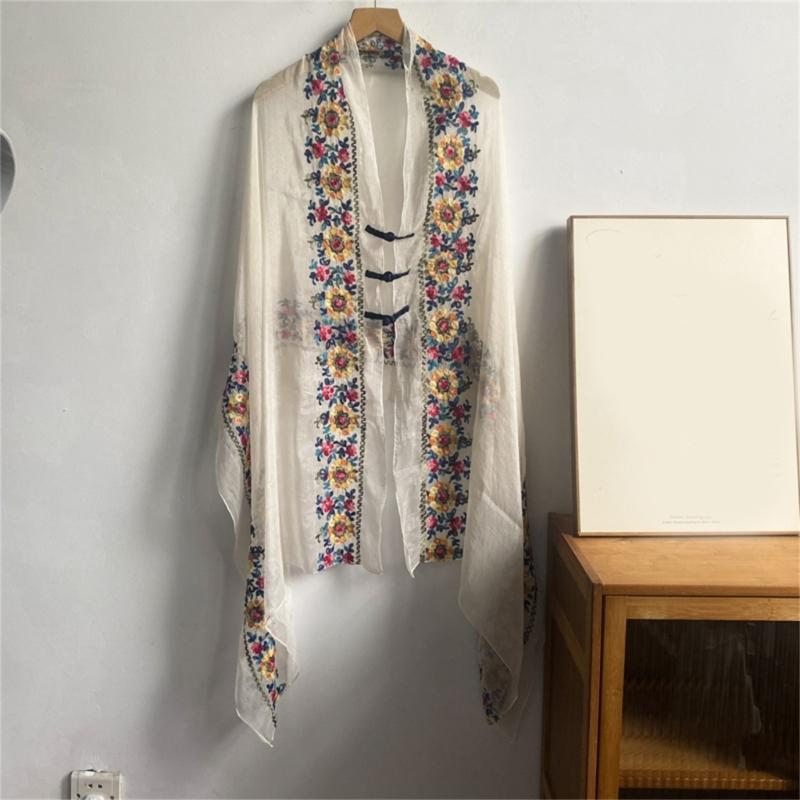 Soft Polyester Long Shawl with Intricate Ethnic Embroidery Shawl Elegant Shawl for Parties and Vacations