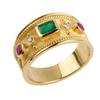 San Jie European & American Wide Band Retro Court Style 18k Gold-Plated Ring with Zirconia