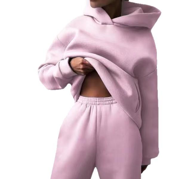Autumn and winter European and American women's independent station, casual fashion thickened long-sleeve sweatshirt and pants two-piece set