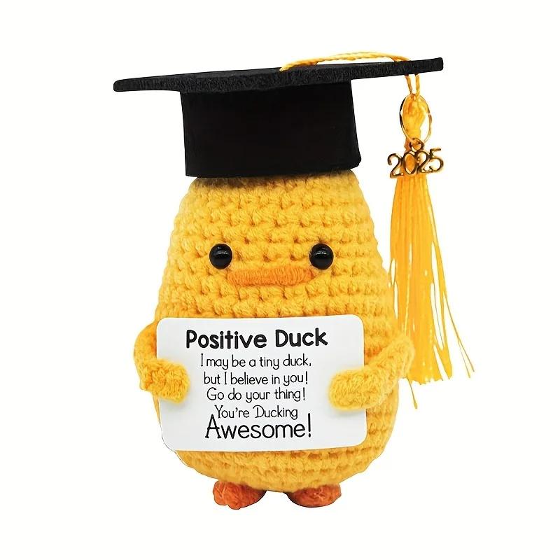 Anatra a Energia Positiva Divertente Peluche Fatto a Mano in Lana Con Biglietto Regalo di Laurea Bambola Lavorata a Maglia Carina Decorazione per la Casa e la Stanza