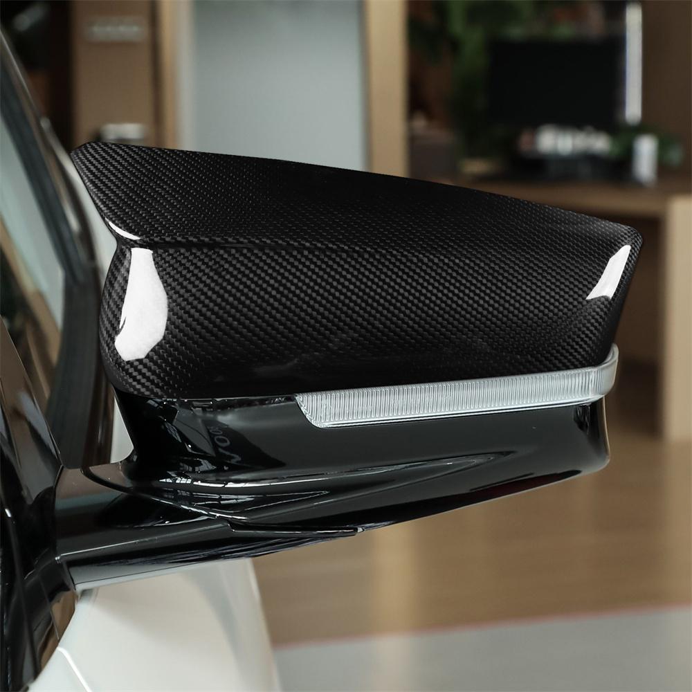 2Pcs Black Carbon Fiber Add-On Mirror Cap Cover Trim For Kia EV6 2022 2023 2024