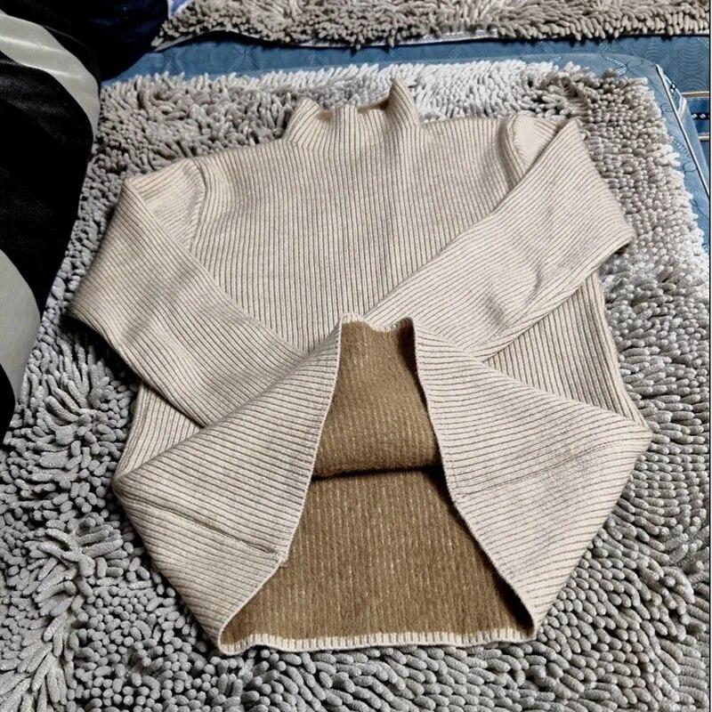 Plush Thicken Knitwear Women's Half High Neck Sweater Slim Top Warm Base Shirt Commuting Simple Casual Autumn Winter Pull Jumper
