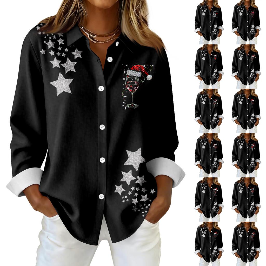 Women's Shirt Blouse Print Button Long Sleeve Casual Basic Shirt Collar Regular Top