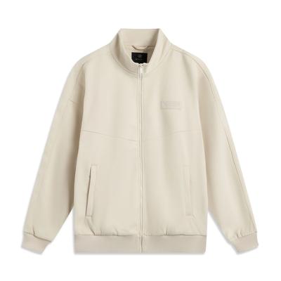 Li Ning Wade Series Solid Color Zip Up Stand Collar Comfortable Breathable Versatile Loose Jacket Men Jackets Oatmeal-Gray AFDUB19-5