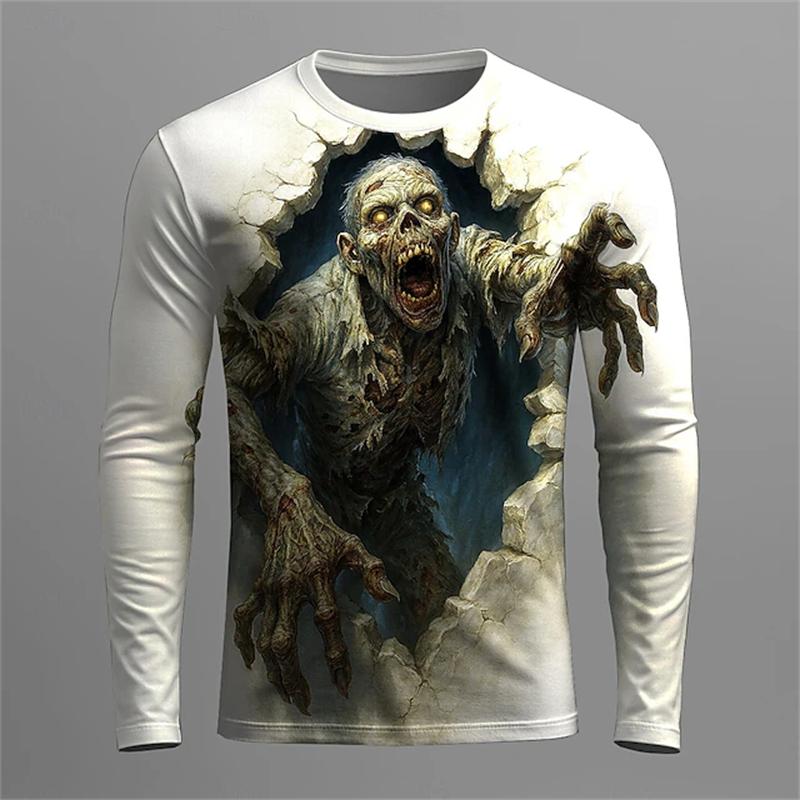 Men's Long-sleeved T-shirt 3d Skull Print Graphic T-shirt Men's Fashionable Hip-hop Top T-shirt Women's Clothing