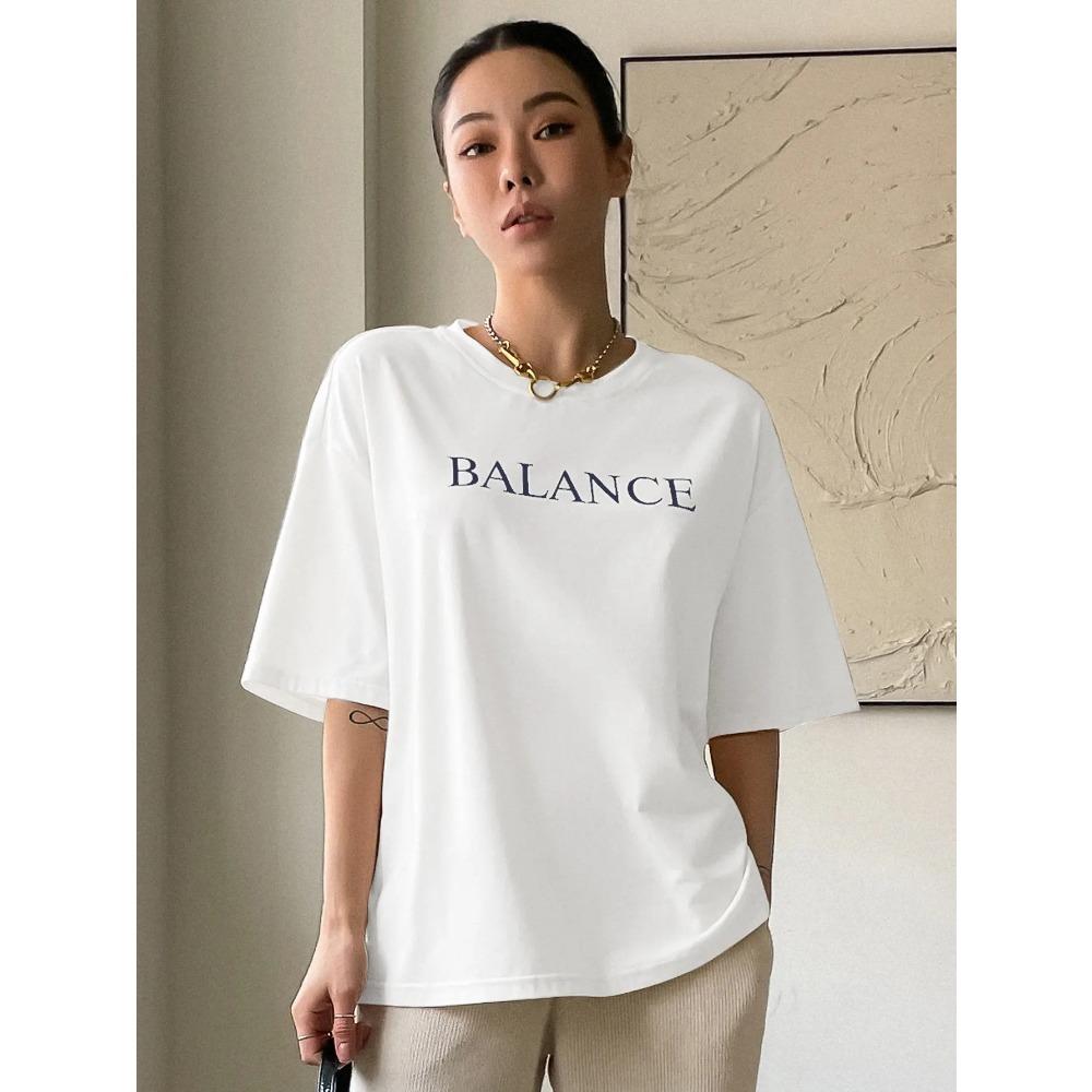 

Футболки Balance Letter Printed Casual, женские летние свободные футболки большого размера с коротким рукавом, модная уличная футболка, 100% хлопок, футболка, одежда 4XL