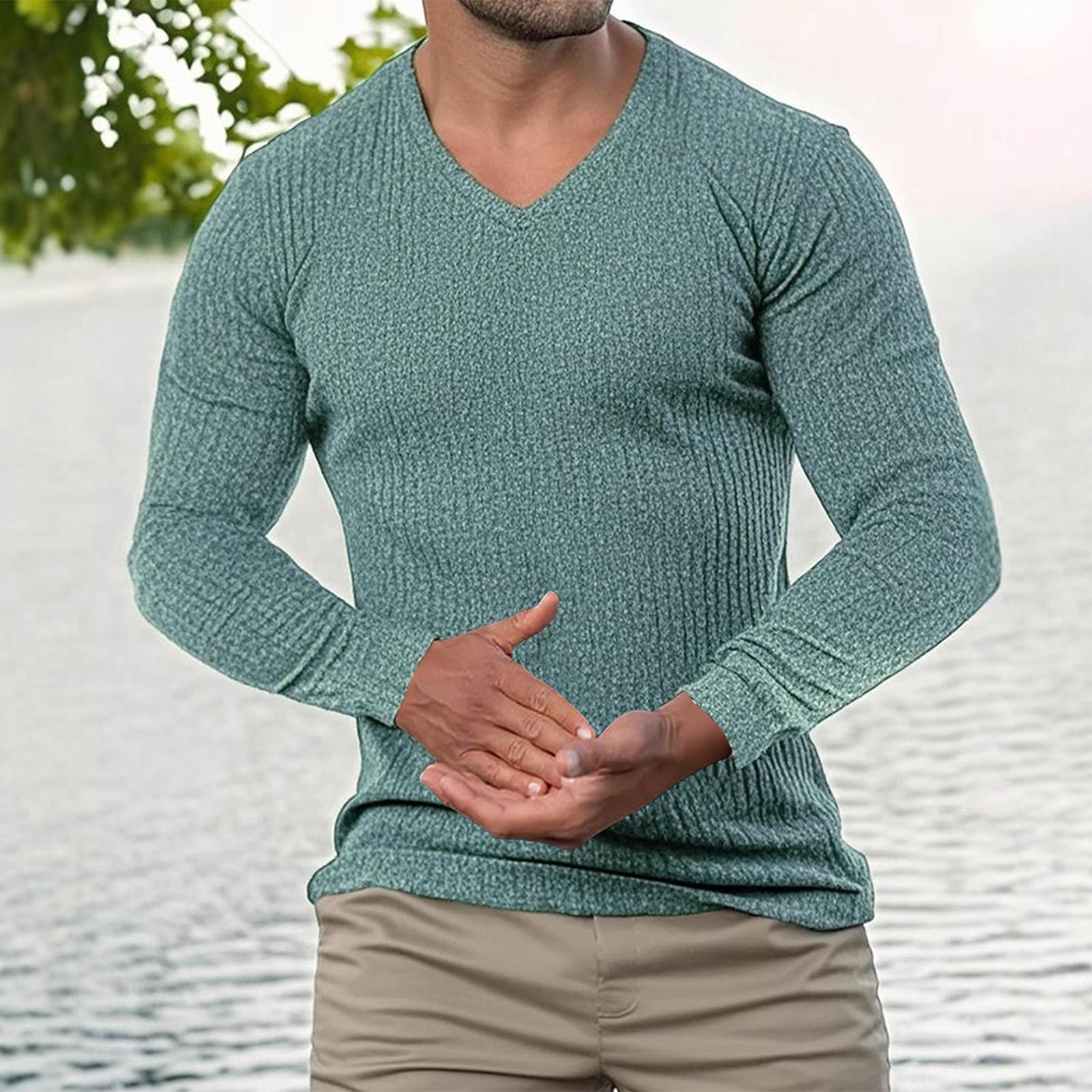 

Mens V Neck Long Sleeve Shirts Color Textured Dressy Sweaters Blouses Fall Fashion Loose Outfits 2025 M