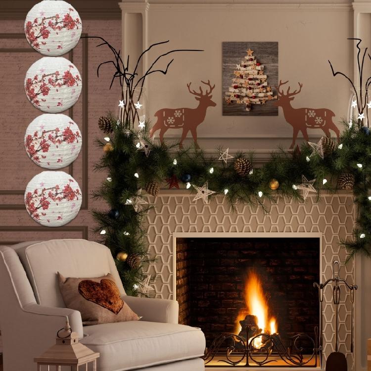 Pack of 5 Japanese And Chinese Themed Lanterns Feature Cherries Blossom And Persimmons  For Seasonal Celebration