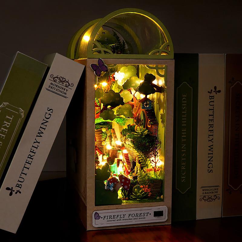 DIY Book Nook Kit Wooden Mini Dollhouse With LED Light 3D Puzzle Model Building Bookshelf Bookend Toy Home Decoration Gifts