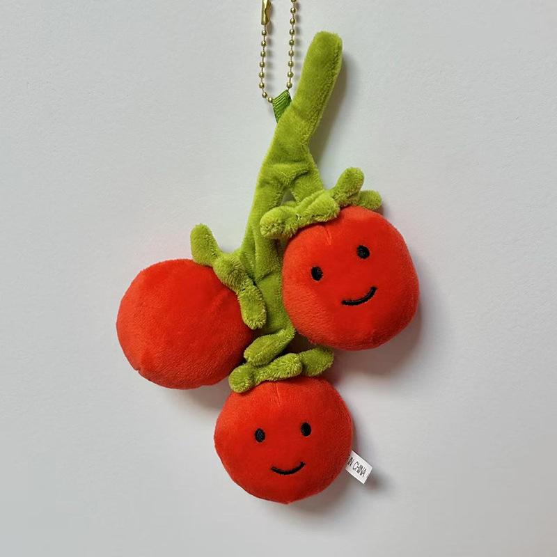 Tomato Plush Toy Keychain Cartoon Vegetables Soft Stuffed Doll Pendant Car Key Ring Backpack Bag Decor Kid Gift