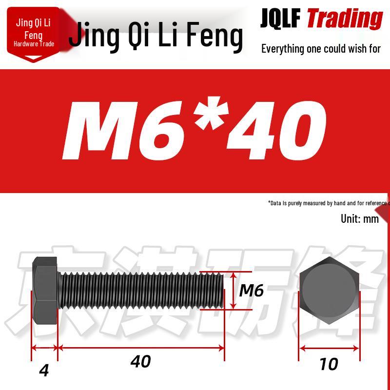 Grade 12.9 Reverse Thread Hex Bolt, M6-M24 High-Strength Blackened Hexagon Screw