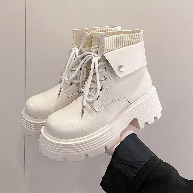 Martin boots women's 2025 autumn and winter new thick heel strap cigarette tube elastic boots British style platform Chelsea short boots women