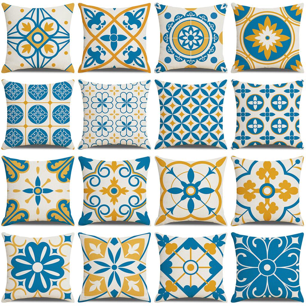 Nordic Yellow Ethnic Style Geometric Linen Cotton Linen Cushion Cover Sofa Car Interior Decoration Bedside Backrest Pillow Ins