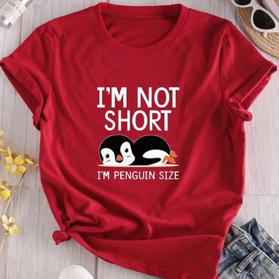 Mode Damen Alphabet&Pinguin Print T-Shirt Lustiges Lässiges O-Ausschnitt Kurzarm T-Shirt Sommer Damen T-Shirt