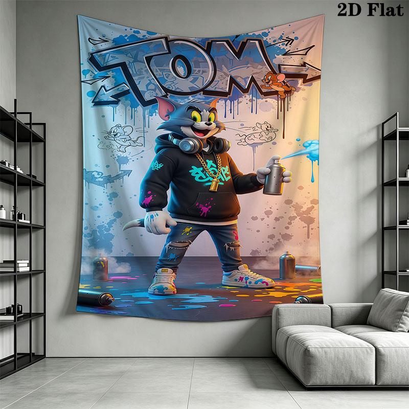 Tom and Jerry B Wall Hanging Printed Fabric Blanket Decorative Tapestries for Bedroom Living Room Home Decor