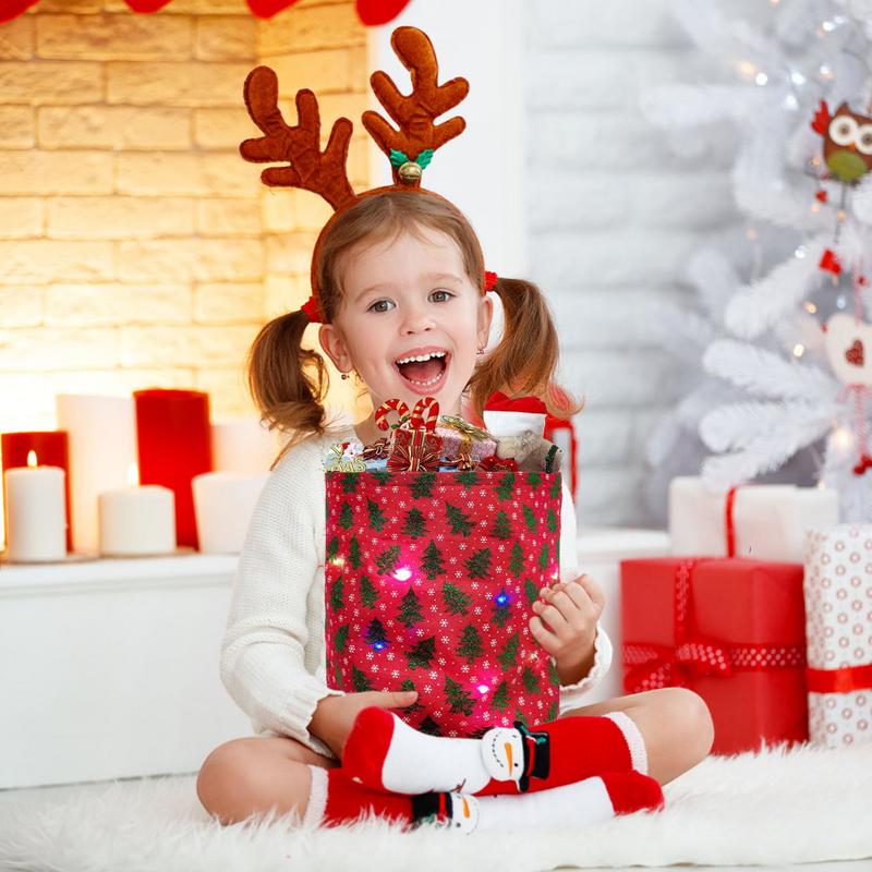 LED Halloween Bucket Multipurpose Reusable Goody Bucket Polyester Multipurpose Reusable Goody Bucket Glowing Christmas Candy Bag
