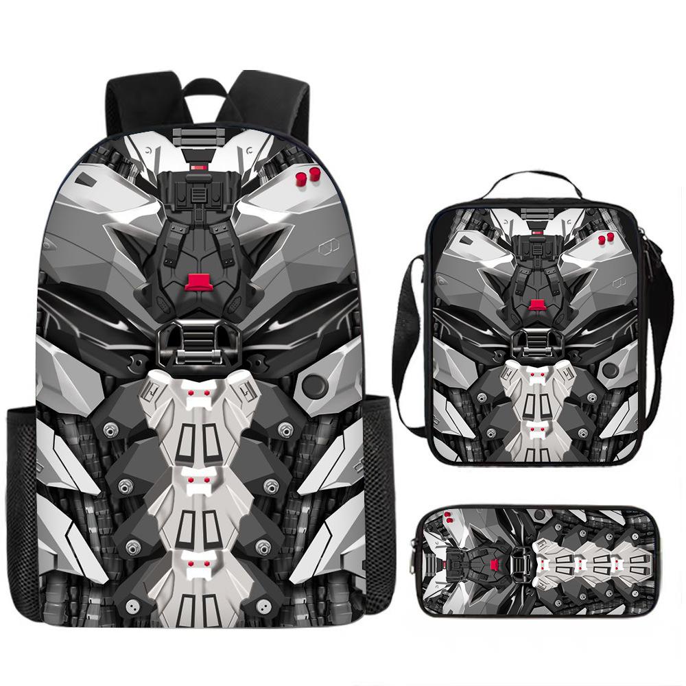 2026 Cross Border New Mechanical Wind Backpack Three Piece Set for Students, Large Capacity Backpack, Ice Bag, Pen Bag