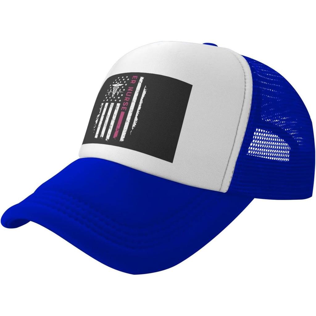 ER Nurse American Flag Trucker Hat Breathable Mesh Snapback Cap Unisex Outdoor Sports