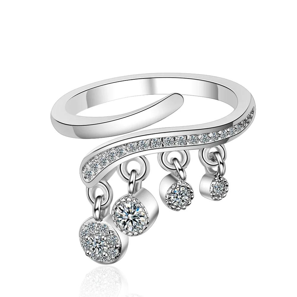 

925 Silver Ring Tassel Cubic Zirconia Ring for Women Man Fashion Wedding Engagement Party Gift Charm Jewelry One Size