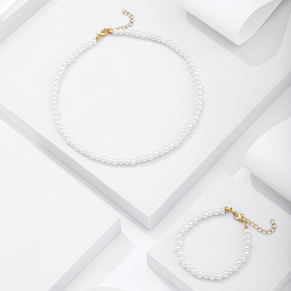 

Creative Modern Pearl Handcrafted Necklace And Bracelet Set Chic Minimalist Style For Women XH0812 Set