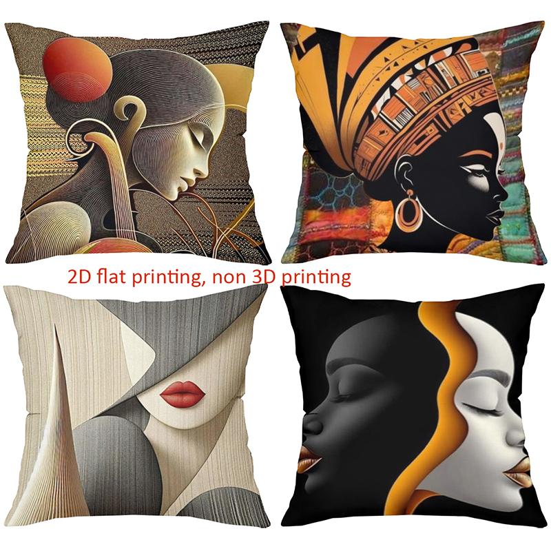 Stylish Women'S Face Printed 2D Cushion Pillow Covers Polyester Pillowcase, Sofa Decorative Cushion Cov Headboard Pillow