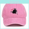 Embroidered Black Cat Baseball Cap With Water Wash Finish For Outdoor Casual Wear