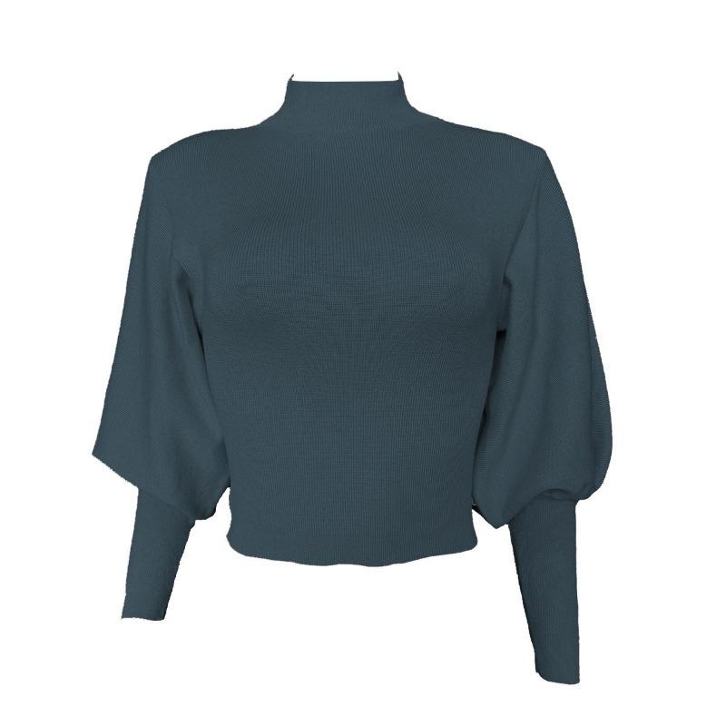 Autumn Winter Sweaters Women's Fashion Solid-color High Neck Knit Lantern Sleeve Long Sleeve Woolen Sweater