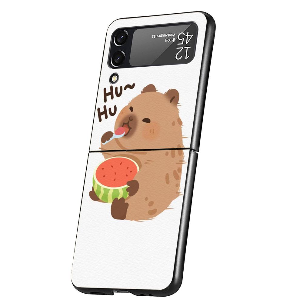 Cartoon Capybara Hard PC Phone Case For Samsung Galaxy Z Flip 5 4 3 Black Cover For Galaxy Z Flip 6 Foldable Shockproof Case Bag