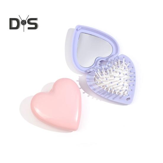 Spazzola per capelli Love Heart con specchio 2 in 1, setole morbide, massaggio del cuoio capelluto, spazzola pieghevole, pettine portatile antistatico con cuscino d'aria, per lo styling dei capelli di uomini e donne