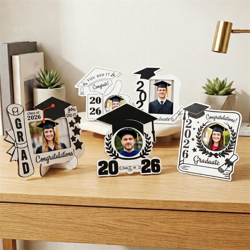 Wood Graduation Photo Frame for Desk Placement, Standing Display with Rear Panel for a Cherished Achievement Photograph