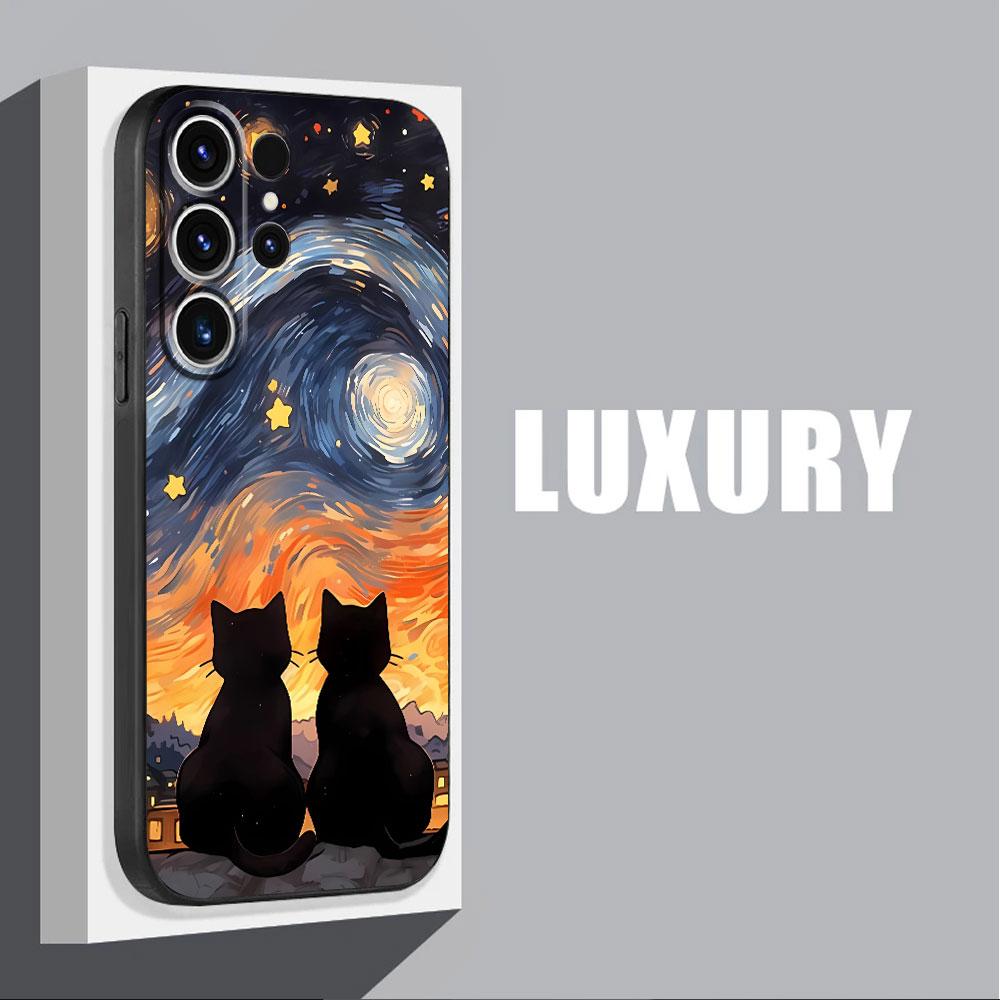 Starry Sky Cat Cover Capa Silicone Phone Case for Samsung Galaxy S21 5G S21 FE S24 Ultra S22 Plus S23 Ultra S20 S24 Plus S21