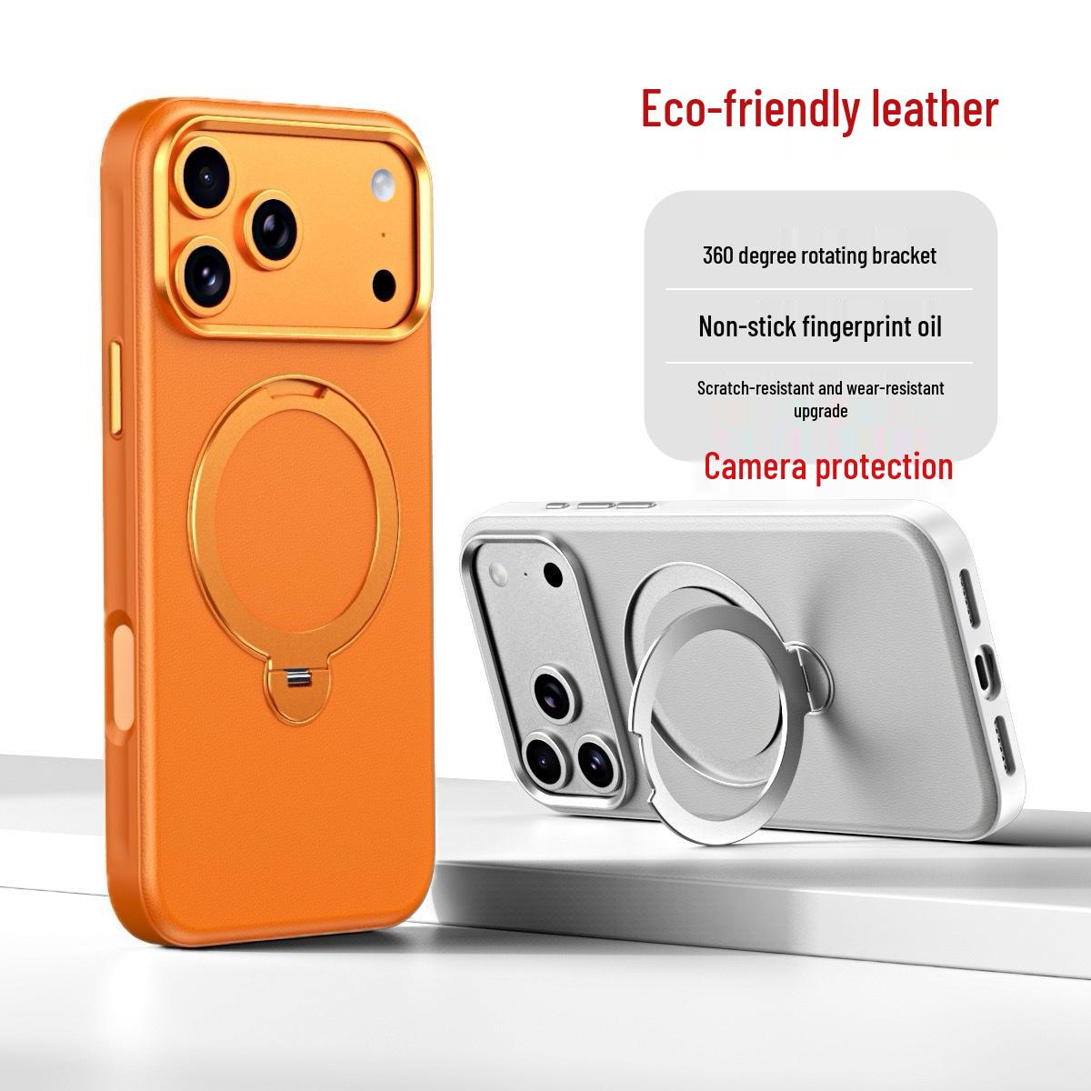 iPhone 17 Leather Case for Apple 16 Pro Max with 360° Magnetic Rotating Stand 15