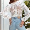 Ladies Tops with Zipper Sexy Hollow Design Long Sleeve Fashion Lace Blouses