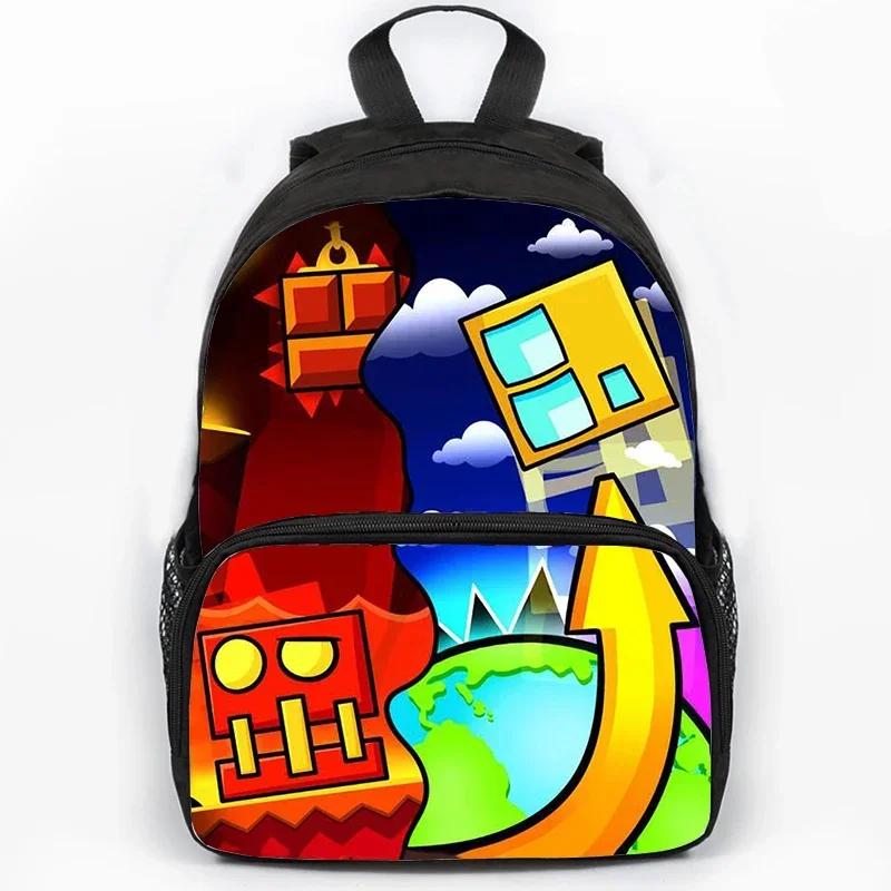 Children Large Capacity Angry Geometry Dash Print Backpack Students School Bags for Girls Boys Cartoon Bookbag Travel Backpacks