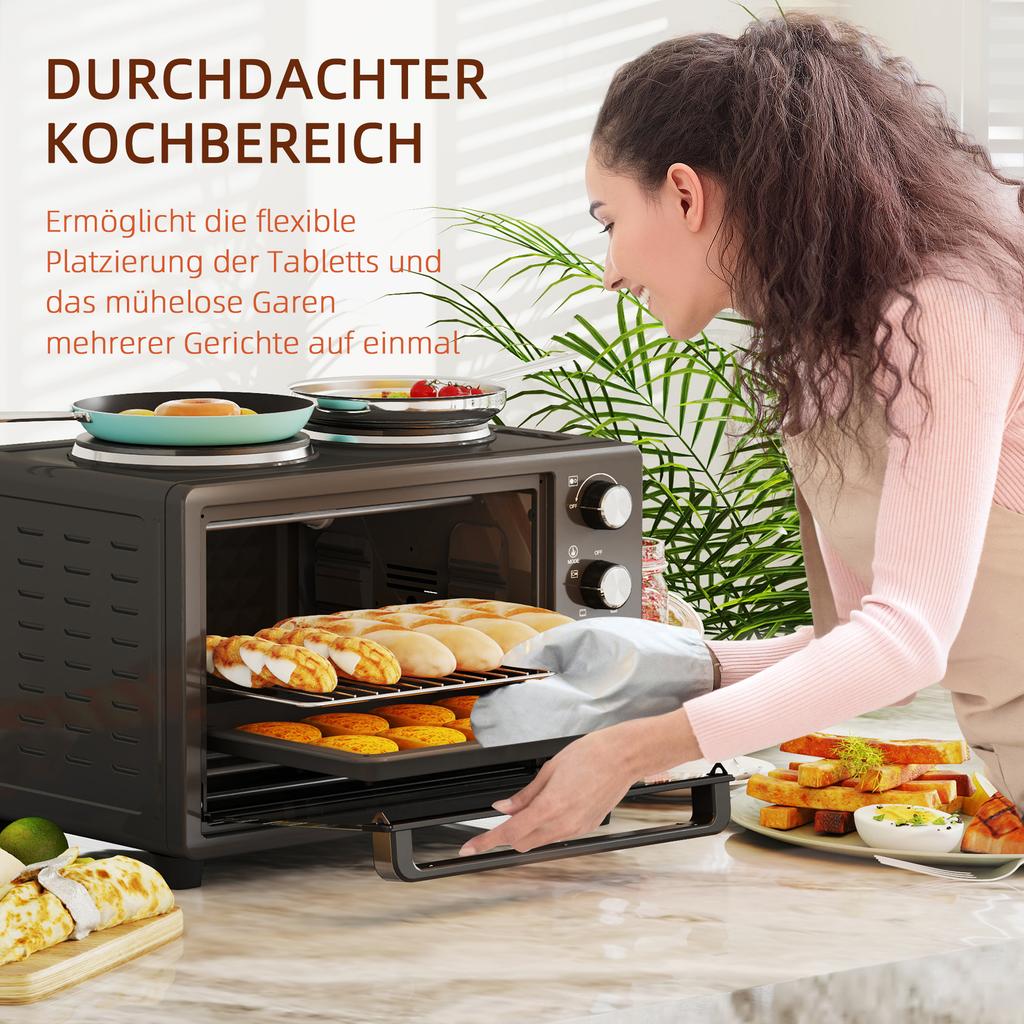 28 L Toaster Oven, Compact Oven for Cooking and Grilling, Electric Oven with Baking Tray, Grill Rack, 2600W, Black