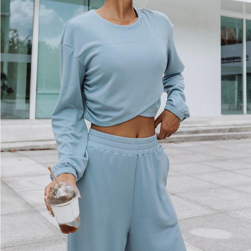 Long Sleeve Top and Sweatpants Set Solid Color Long-Sleeved Top Loose Sweatpants Suit