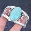 Natural Amazonite Gemstone 925 Sterling Silver Cuff Bangle Adjustable N4G59