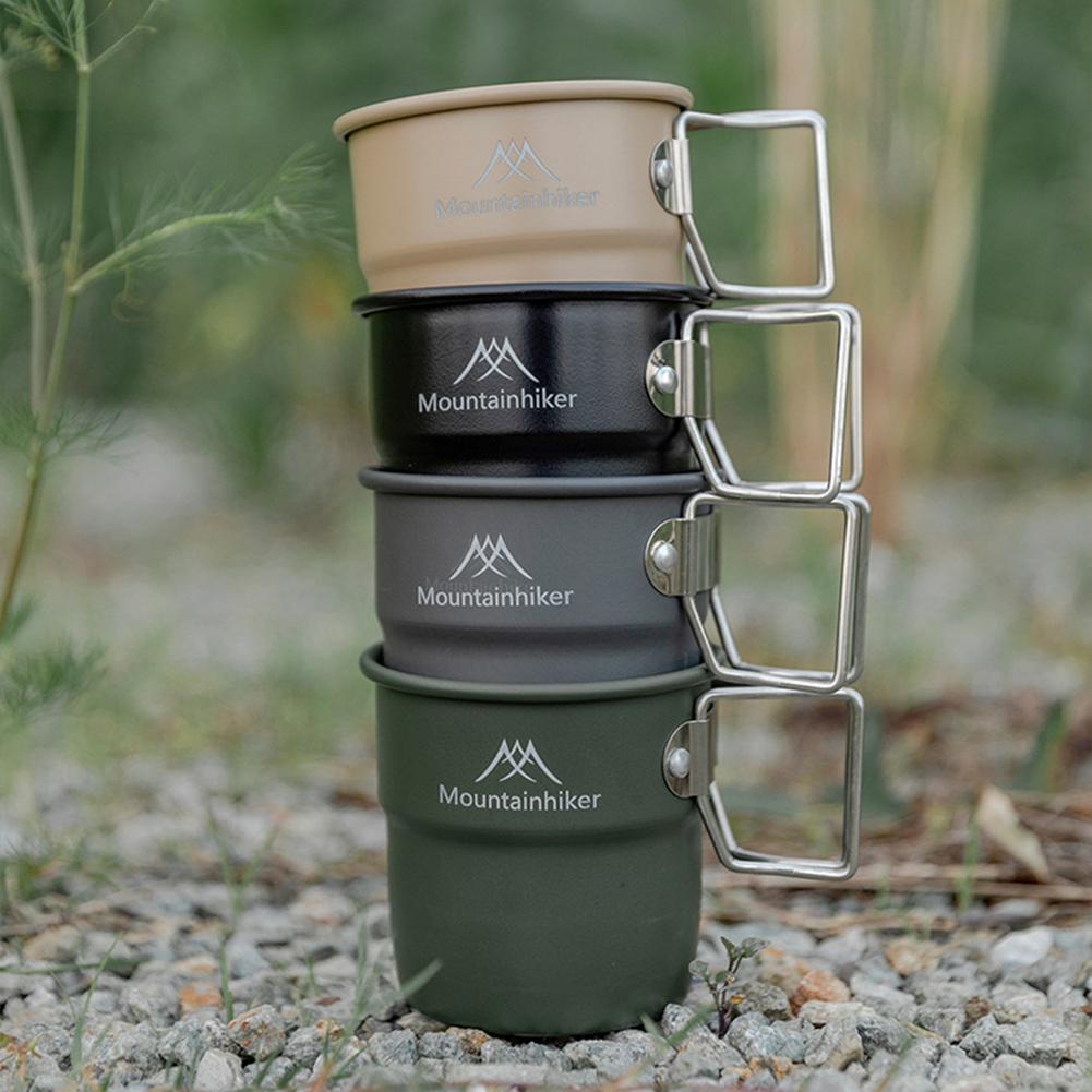 1-5PCS 300ml Camping Water Cup with Foldable Handle Picnic Water Mug Aluminum Alloy Lightweight Camping Cup for Outdoor