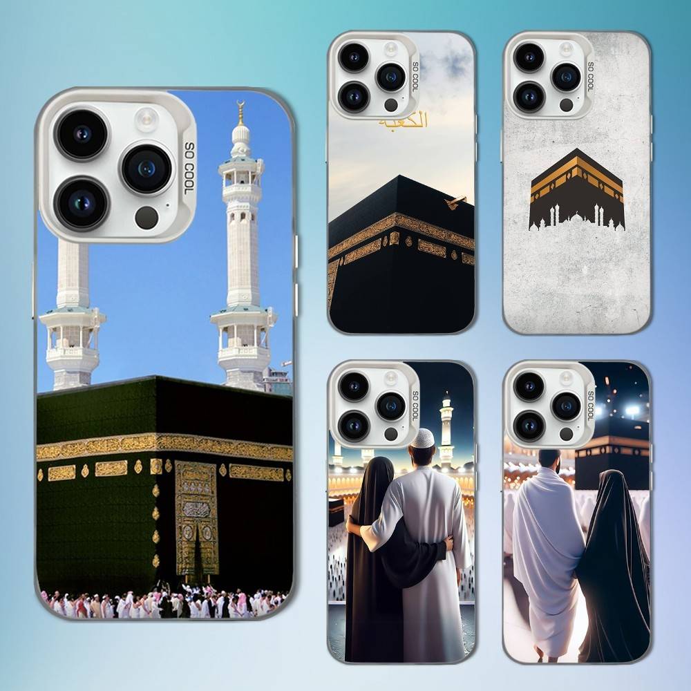 Moslem Art Kaaba Phone Case For iPhone 16,15,14,13,12,11,Mini,XS,Pro,SE,MAX White Matte Shockproof Cover