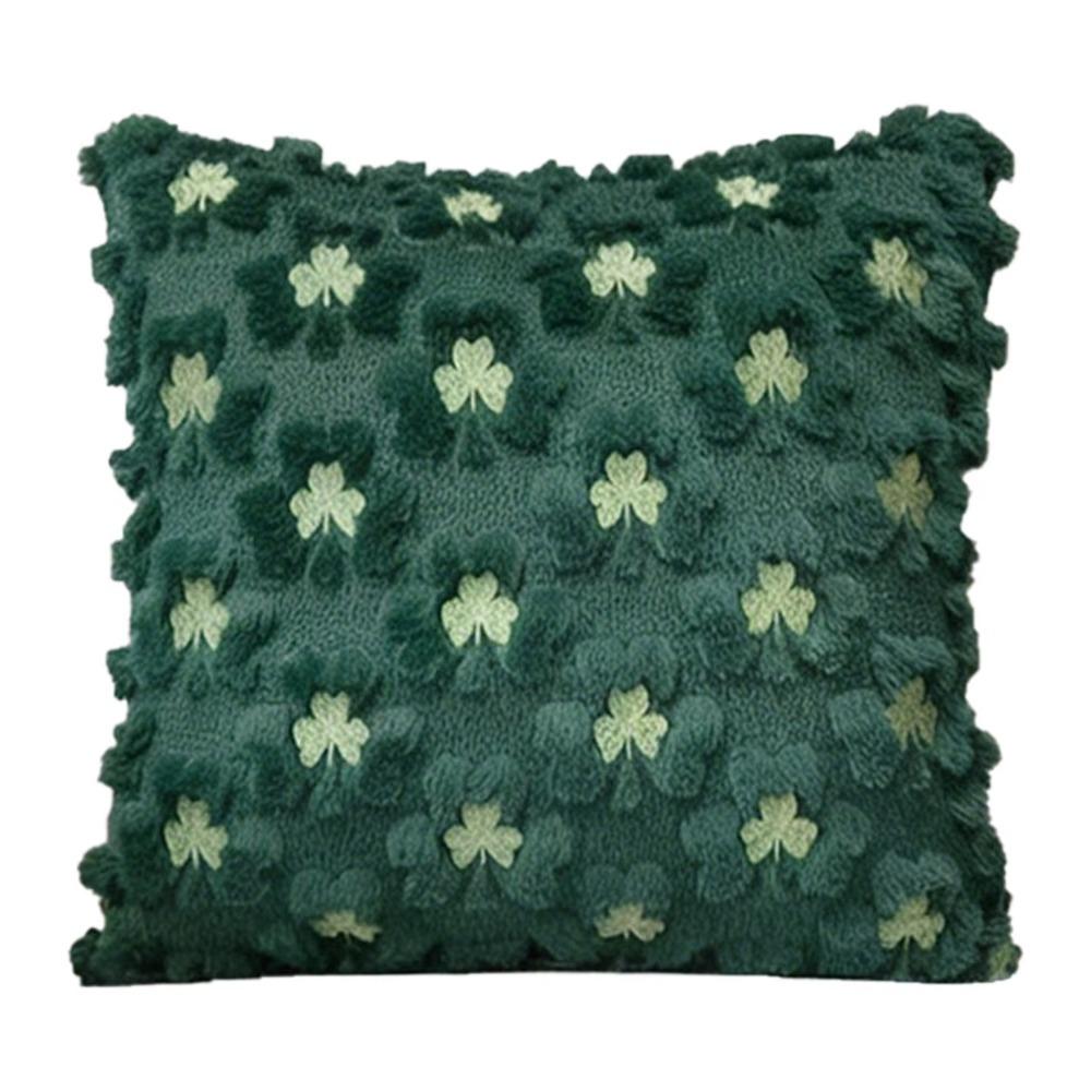 Tufted St. Patrick S Day Cushion Cover Embroidery Lucky Clover Pillowcase  Holiday зелёный