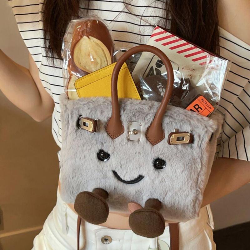 Sac cabas en peluche mignon pour femme, sac bandoulière tendance à motif dessin animé, grande capacité, bandoulière amovible, idéal pour l'automne et l'hiver.