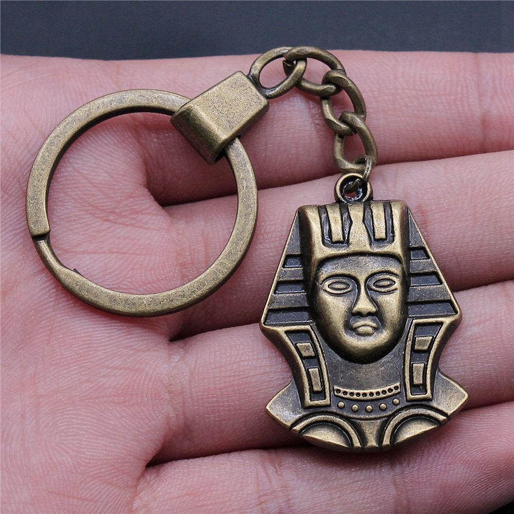 Chiefs Pharaohs Buddha Spiritual Amulet Pendant Antique Bronze Metal Keychain with 30mm Ring for Couples