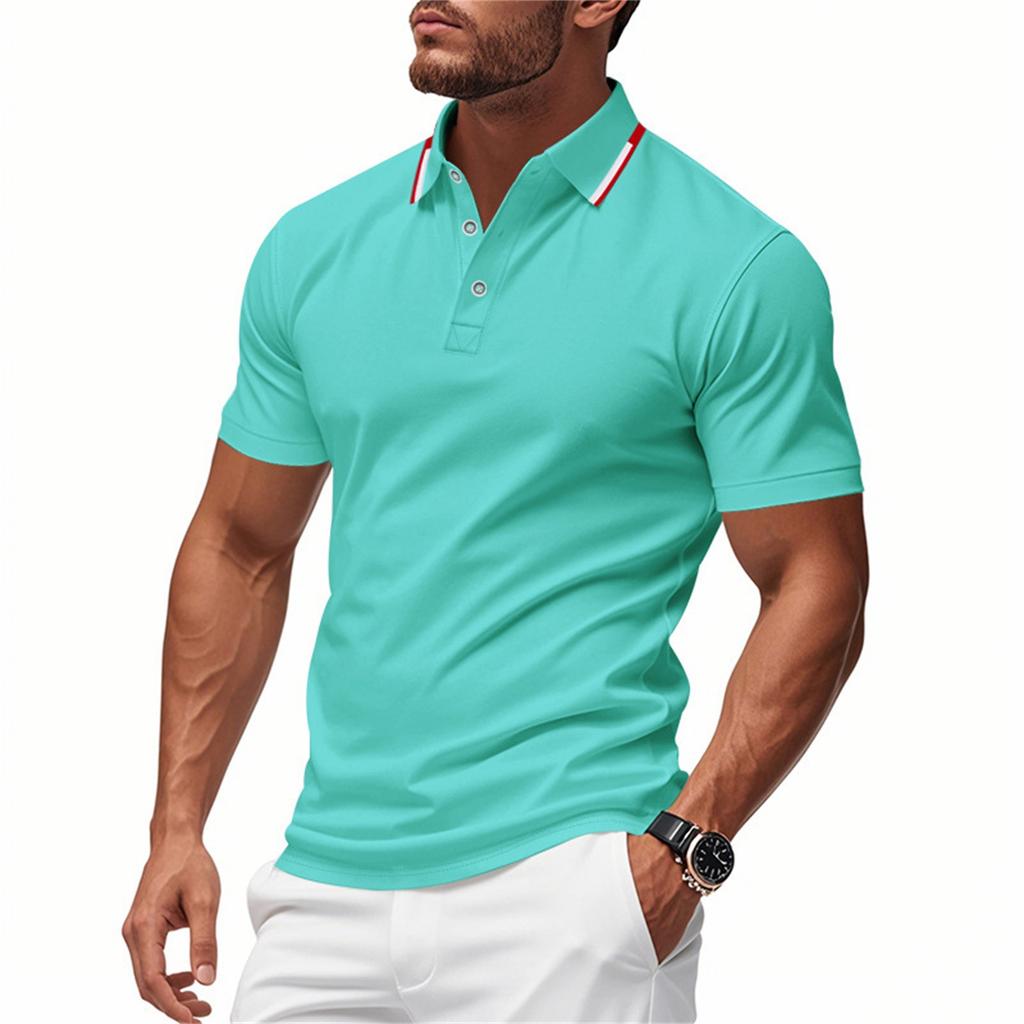 Summer Men's Solid-color Collared Short-sleeved Shirt Sporty Casual Shirt Top