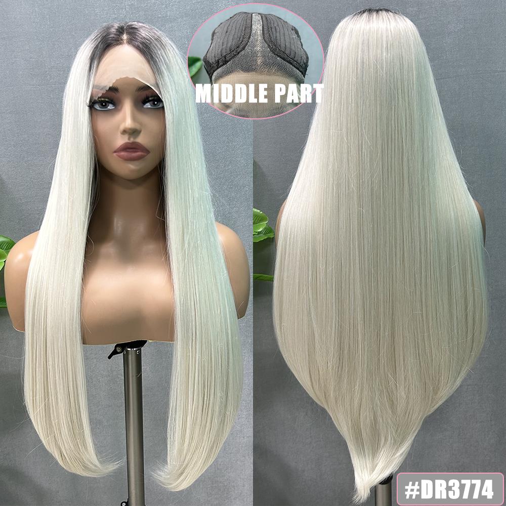 Long Straight Synthetic Lace Wig 32In Middle Part Wigs with Pre Plucked Baby Hair Brown Color Heat Resistant Fiber for Women