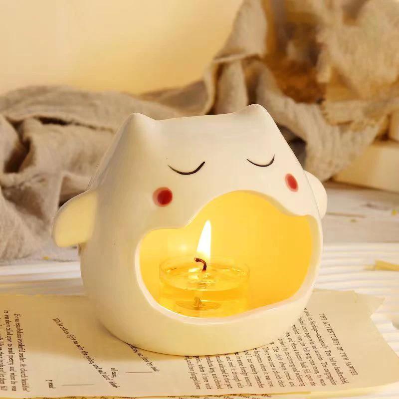 Ceramic Halloween Ghost Candle Holder Cute Rabbit Figurine Scented Candle Holder Home Table Candlestick Decorative Ornaments