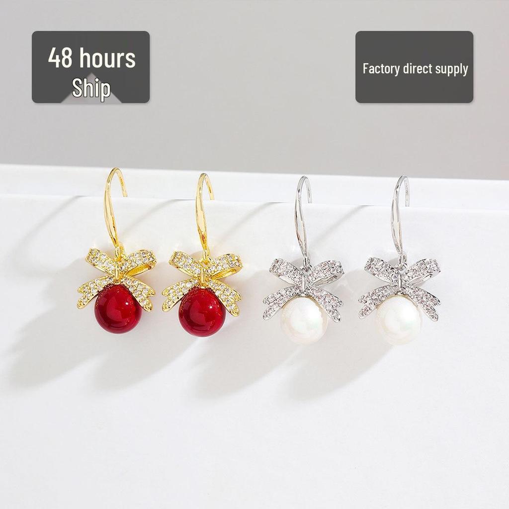 Gold-Plated Diamond Bow Zirconia Earrings - Luxurious & Stylish for Women