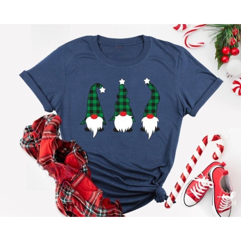 Vintage Santa Gnome Christmas TShirt Xmas Family Tee Harajuku Yk Top Shirts for Women Seagull Christmas Shirts Cotton Tees