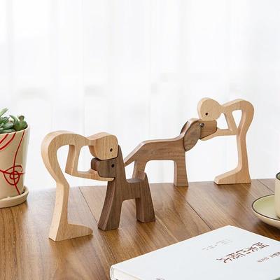 Wooden Ornaments Pet Carvings Cute Puppy Wood Dog Cat Craft Sculpture Gift Pet Lovers